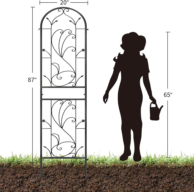 2 Pack 87x20in Garden Trellises, Sunflower Black Metal Coated Rustproof Trellis for Climbing Plants Outdoor, Roses, Vegetables, Vines, Cucumbers