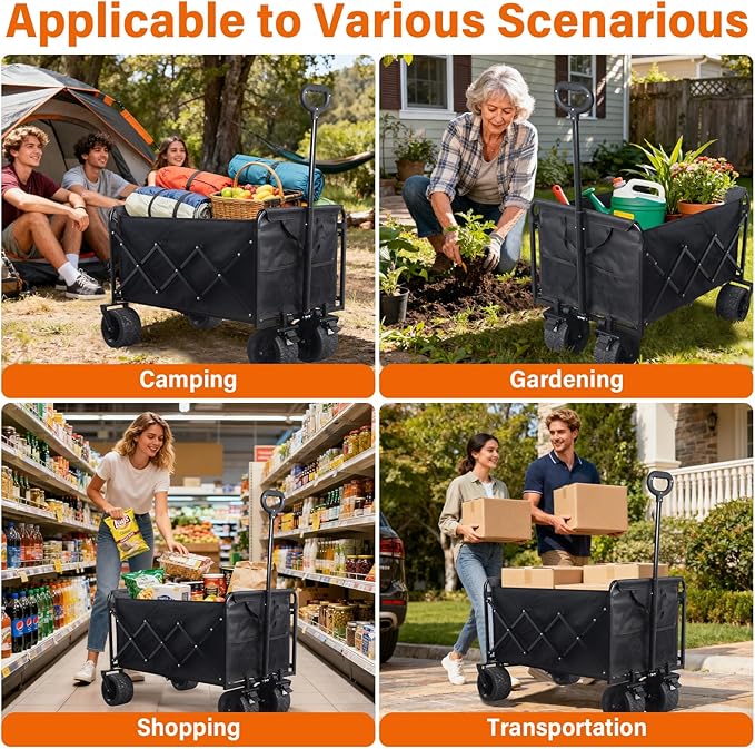 Extra-Large Heavy-Duty Wagons carts Foldable with 600-lbs Capacity & Giant 4" All-Terrain Tank Wheels – Ideal for Beach, Camping, Grocery Hauling and Outdoor Adventures