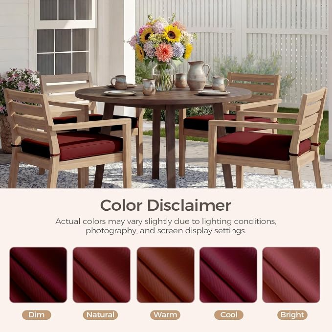 UNIKOME Outdoor Chair Cushions Set of 4, Water Resistant Patio Seat Cushions with Ties for Outdoor Furniture, High-Density Foam, UV & Fade Resistant, Piped Edge – 19" x 19" x 3", Wine Red