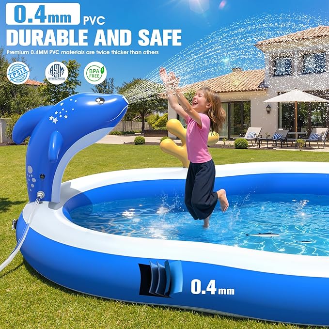 StarOcean 2026 Large Inflatable Play Center,Kiddie Pool with Water Slide&Sprinkler,120''x70"x50''Inflatable Toddler Pool with Slide,BlowUp Water Play for Toldder,Inflatable Water Park for Kid Backyard