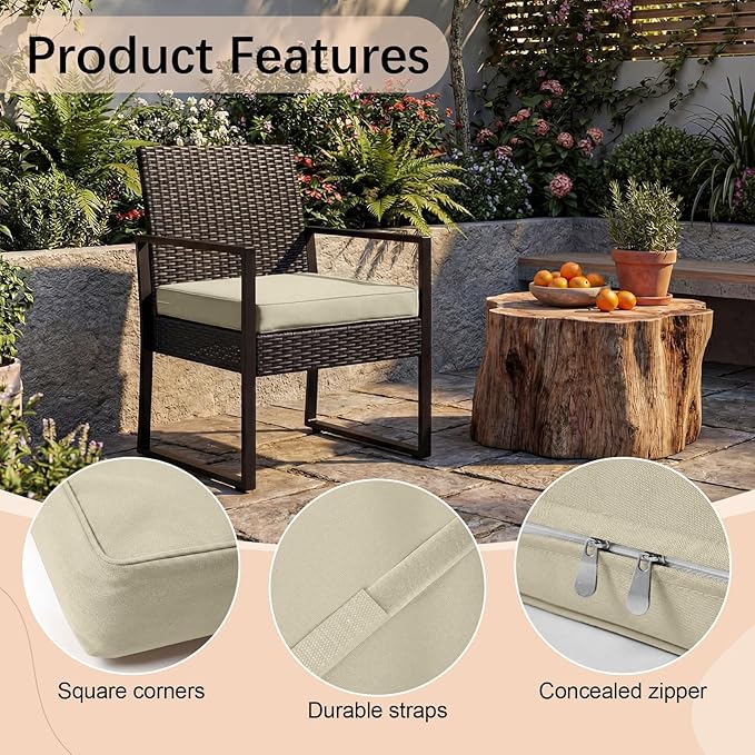 DoubleFill 2 Pcs Outdoor Ottoman Cushion 23"x19"x3" Waterproof Fade Resistant Outdoor Footstools Cushion Removable Patio Ottoman Cushions with Adjustable Fixing Strap for Stool (Beige)