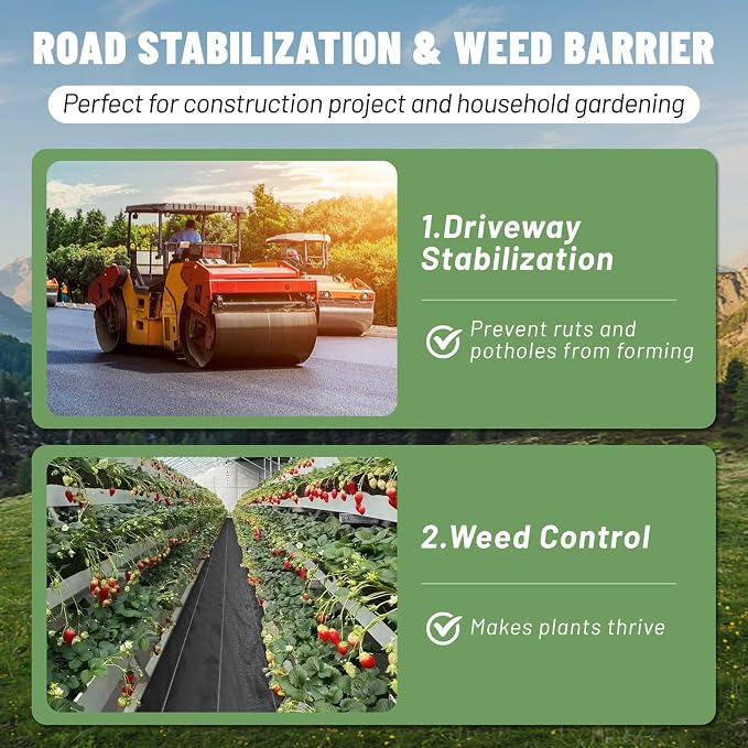 3ftx300ft Weed Barrier Landscape Fabric Heavy Duty, Woven Weed Control Cloth, Woven Geotextile Fabric for Underlayment, Commercial Driveway Weed Block Cover Mat,with 1 Pair of Gloves