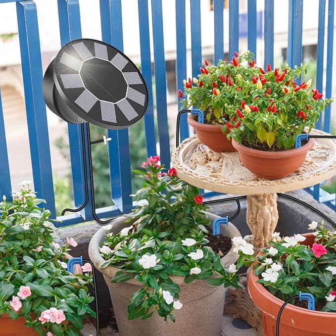 Solar Automatic Drip Irrigation System Kit, Auto Watering Kit for DIY Garden Watering System with 9 Timing Modes and Anti-Siphon Set,Indoor/Outdoor Garden, Balcony & Patio Irrigation System