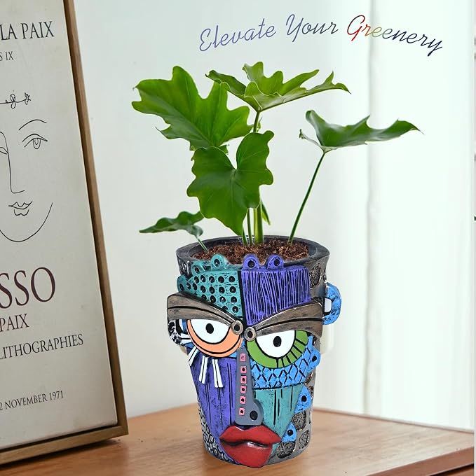Midogaigai Abstract Face Planter Pots for Plants,Hand-Painted Colorful Flower Pots with Drainage,Indoor Outdoor Garden Decor Gift(Eclectic,Small)