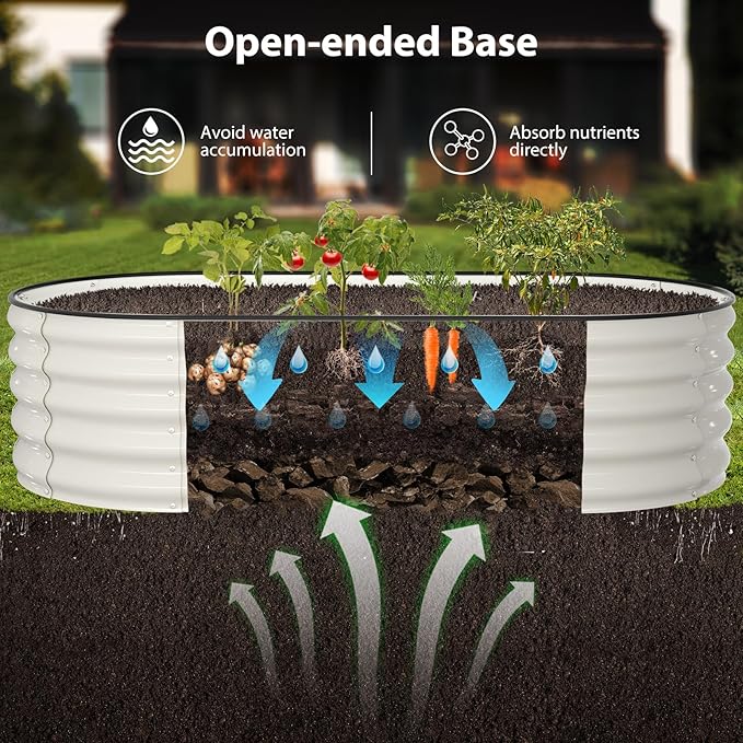 Winpull Raised Garden Bed Kit, 6x3x1.5 ft Galvanized Planter Box Outdoor with Safety Edging, Large Metal Raised Beds for Gardening Vegetables Flower Herb (Pearl White)