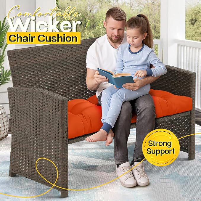 MAGIC ELEPHANT Outdoor Bench Cushion, Memory Foam Loveseat Cushion for Patio Furniture Wicker Chair, Settee Porch Swing Seat Cushion, 44 x 19 Inches (Orange)