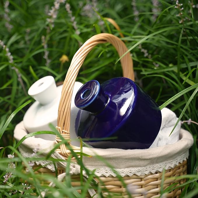 Watering Bell Thumb Pot Thumb Watering Cans Ornamental Plant Thumb Watering Hand-Painted Ceramic vase Ceramic Watering Bell Decor Indoor Outdoor House Warming Gifts(Deep Blue 19 fl oz)