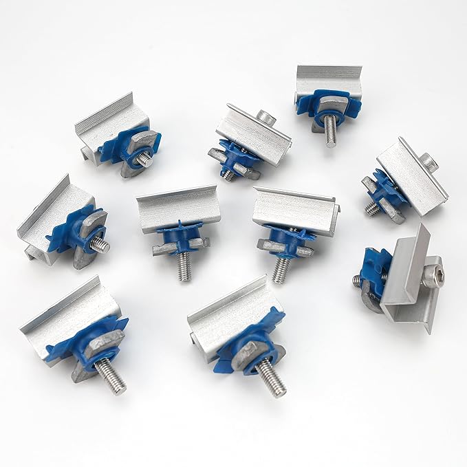 10 Pcs Adjustable Solar Panel Mounting Bracket Clamps Wide Photovoltaic Support Mid for Secure Solar Panel System pv, Aluminum Roof Mount Kit Hardware with Nut Bolt Fit for Standard Unistrut