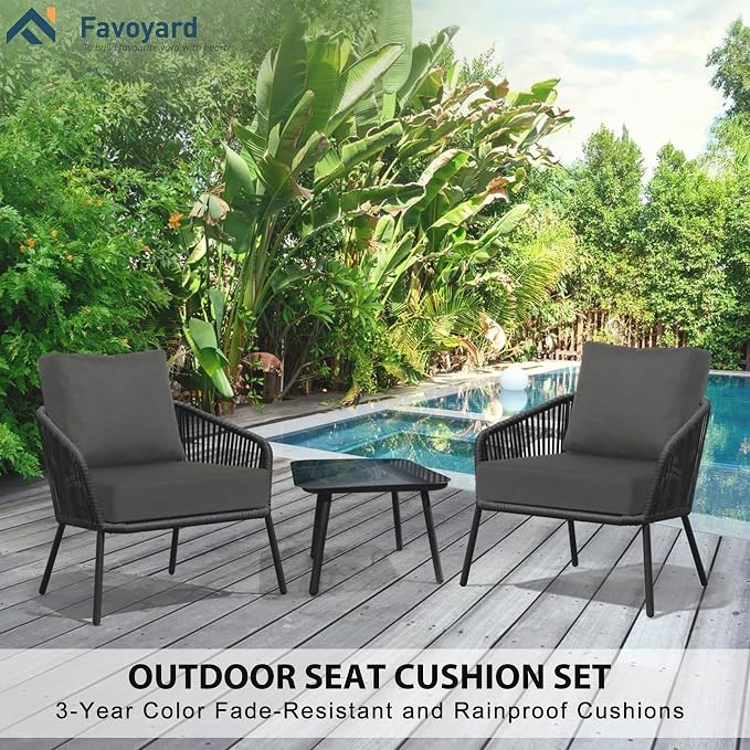 Favoyard Deep Seat Patio Cushions 19 × 19 inch Rainproof & Fadeness Furniture Cushion Set for Outdoor Chair Couch with Polyester-Linen Fabric & Removable Cover, Hidden Zipper and Adjustment Straps