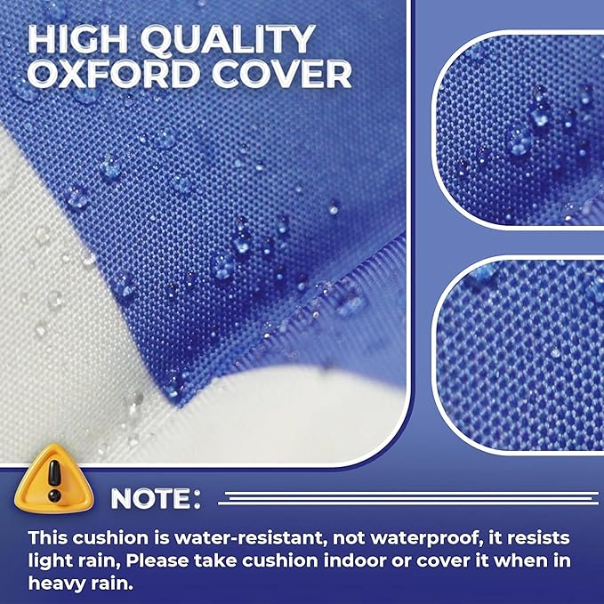 Outdoor Chaise Lounge Chair Cushion Waterproof 74.4 x 22 x 4.7 Inches Memory Foam Lounge Chair Cushions for Outdoor Furniture with Ties, Thickened Pool Lounge Chair Cushion, Stripe Blue&White