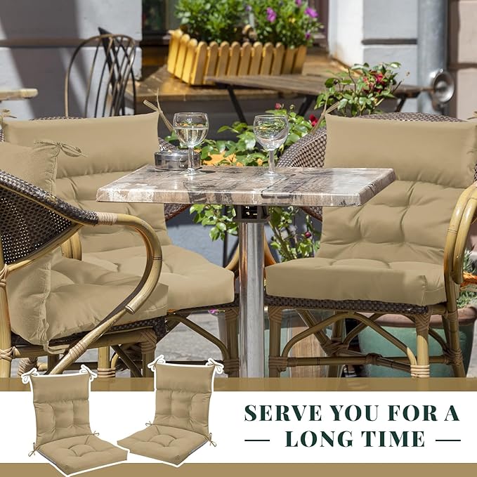 Sintuff 4 Pcs 44 x 21 x 4 Patio Chair Cushions Outdoor Chair Cushion Seat/Back Tufted Pillow with Ties Water Resistant Replacement Indoor Patio Furniture Outdoor Furniture (Solid Color,Brown)