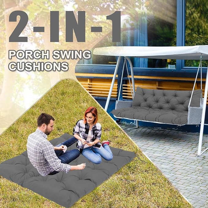Premium 5"Thick Waterproof Outdoor Swing Cushions Sturdy Durable 2-3 Seat Replacement Porch Swing Cushions with Backrest&Ties Bench Cushion for Outdoor Furniture Backyard Patio(Gray60x40inch)