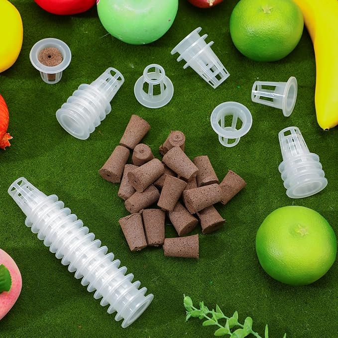Ziliny 200 Pcs Grow Sponges Pods Kit, Includes 100 Grow Sponges, 100 Root Plant Basket, Root Growing Kit Replacement Pod Cups Hydroponic Pods Garden Accessories for Indoor Herb Growing System