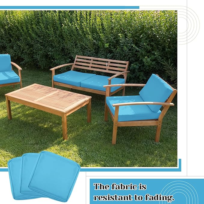Mindsoft 8 Pcs 24"x24" Patio Cushion Covers Outdoor Cushion Covers Replacement High UV Resistant Anti Slip Waterproof Patio Chair Seat Slipcovers for Outdoor Furniture(Lake Blue)