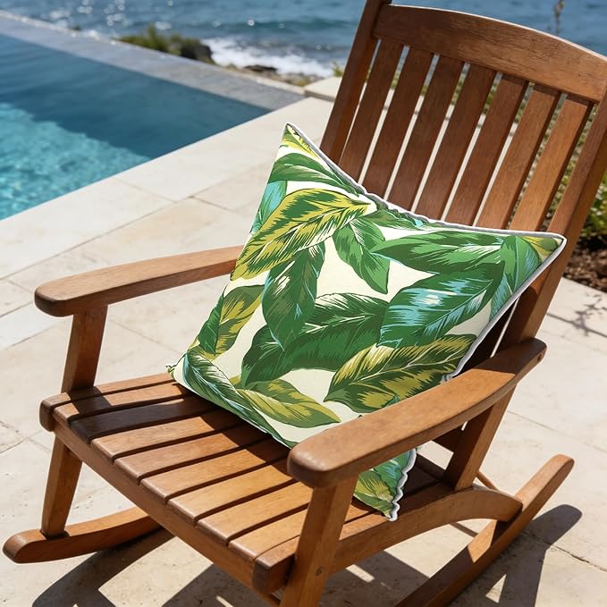 LVTXIII Outdoor Throw Pillows 18x18 Patio Waterproof Square Pillows with Piping Fade Resistant Accent Pillow for Spring Summer Garden Decoration, Set of 2, Lush Leaf Jungle