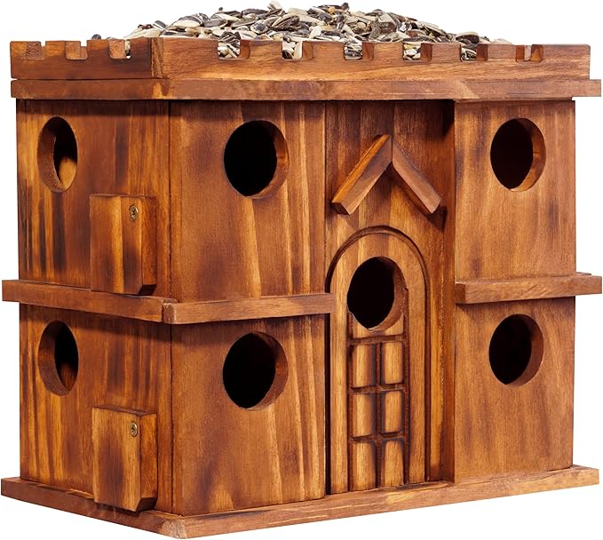 MIXUMON Wooden Bird Houses for Outside β 9 Rooms Large Bird House, Carbonized Pine Rustic Finish, 1.5" Entrance Holes, Cleaning Doors, Outdoor Birdhouse Nesting Box (Rustic, 9 Rooms)