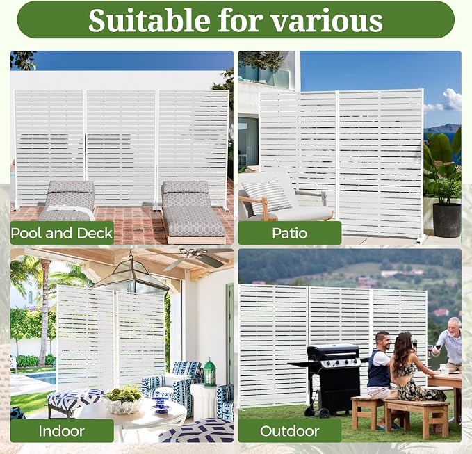 Privacy Screen Outdoor 60" Hx35 W Freestanding Privacy Panel with Stand, HDPE Decorative Privacy Fence with Sandblasting Louver Pattern, Patio Divider Screen, Privacy Screens for Outside