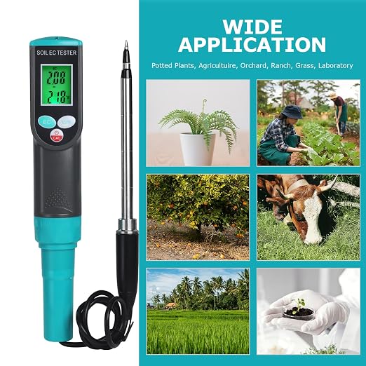 Digital Soil EC Meter 2-in-1 Porfessional Plants EC Temperature Tester Meter with Corded Sensor, Backlight LCD Display, Temperature Compensation, Easy Calibration for Soil Plants Lawn Nutrient Test
