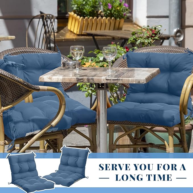 Marsui 2 Pcs Outdoor Indoor High Back Chair Cushions Patio Furniture Tufted Pillow with Ties Water-Resistant Replacement Outdoor Rocking Chair Cushions, 42 x 21 Inches (Blue Gray,Solid Color)
