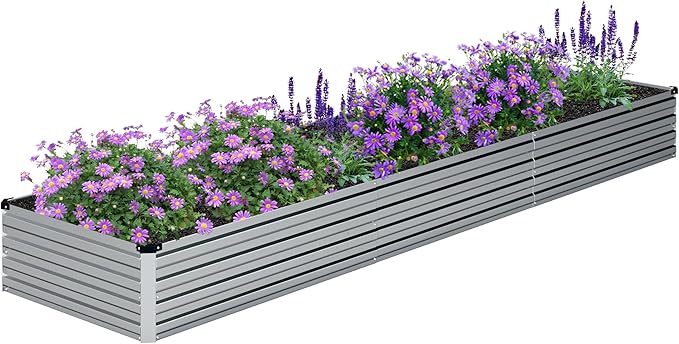 DIIYIV 2PCS Galvanized Raised Garden Bed Kit,Vegetable Boxes-Rectangle Metal Flower Box,Large Planter Raised Beds Outdoor Garden for Planting,Fruit,Herb-Silver