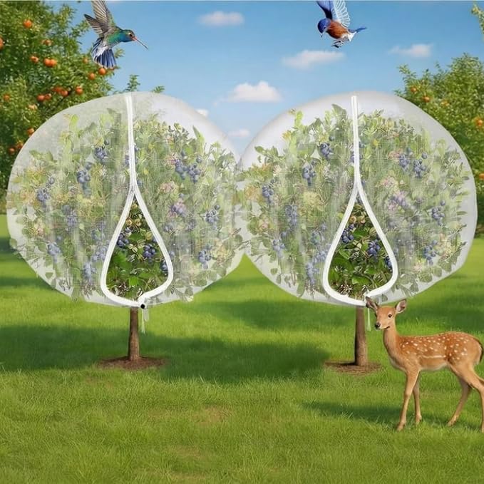 2 Pcs 10 x 14 ft Large Fruit Tree Netting for Protecting Fruit from Squirrels Birds Bug Deer & Rat Garden Mesh Netting with Zipper and Drawstring for Blueberry Peach Apple Garden Bushes