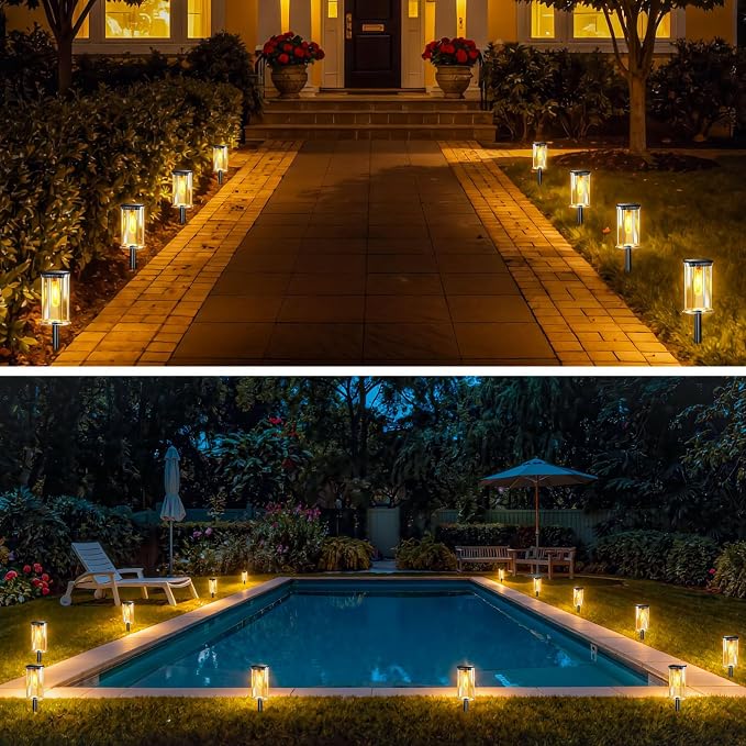 12 Pack Solar Lights Outdoor,Solar Pathway Lights Waterproof GardenLight, Solar Lights Pathways LED Landscape Lighting for Walkway, Driveway, Path, Yard, Patio Decor, Warm White