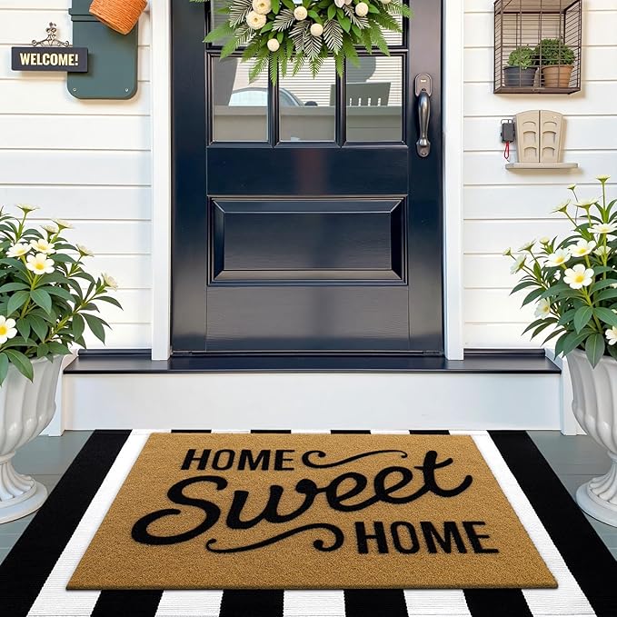 OLANLY Front Door Mat, Low Profile Doormat, Stain and Fade Resistant, Easy to Clean, for Indoor and Outdoor Entrances, Patio Porch or Entryway, Brown (30x17 Inch, Home Sweet Home)