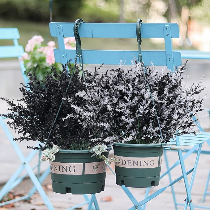 Artificial Plants Spring Black Artificial Outdoor Flowers UV Flowers Outdoor Artificial Greenery for flower arrangements Indoor Outside Hanging Plants Garden Porch Window Home Farmhouse Décor(B+W)