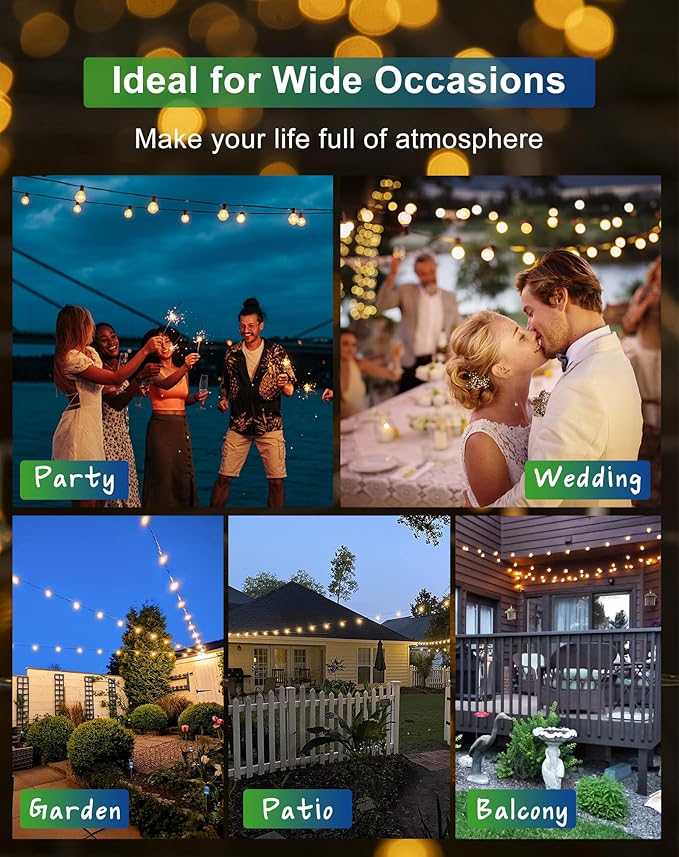 Zuske Solar String Lights Outdoor Waterproof 50FT with USB Port and 27 Shatterproof G40 Bulbs(2 Spare), LED Solar Powered Patio Lights for Outside, Porch, Backyard, Bistro, Garden, Market - 2200K