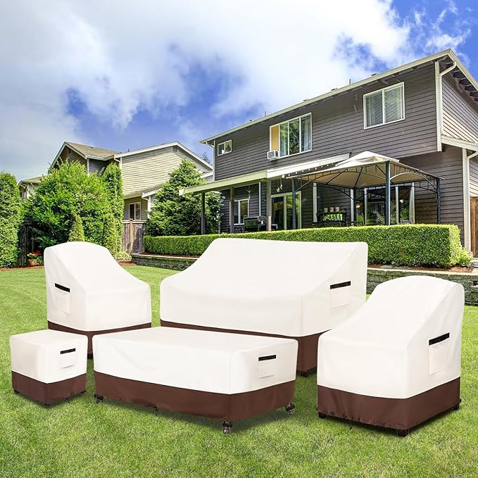 Patio Chair Covers 2 Pack,Waterproof Heavy Duty Patio Furniture Covers for Outdoor Chair(40 W x 40 D x 36 H inches) Beige & Brown