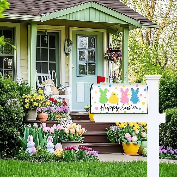 Happy Easter Mailbox Covers Magnetic Easter Peeps Mailbox Cover Bunny Post Letter Box Cover for Garden Yard Standard Mailbox Decor 21x18 Inch