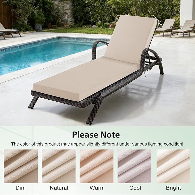 Chaise Lounge Cushions Outdoor, 80x 26x 3 Inch Waterproof & Fade-Resistant Lounge Chair Cushion, Outdoor Chaise Cushion with Removable Cover & Ties for Lawn, Patio, Pool & Beach, Beige