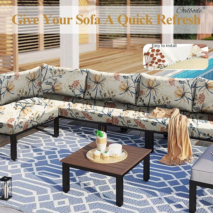 CALBODE 12PACK Outdoor Sofa Seat Cushion Covers, Floral Printed Stretch Polyester Elastic Detachable Half-Pack Sofa Cover, for Patio Terrace Garden Sofa Seat Cushion Cover