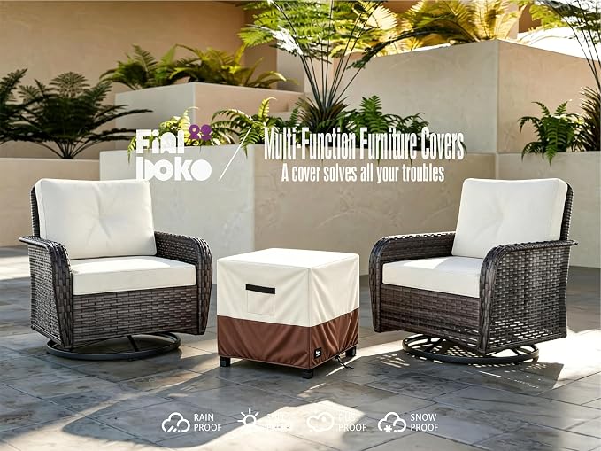 Patio Square Table Cover,22Wx22Dx18H Inches 100% Waterproof Heavy Duty Outdoor Coffee Table Cover,Beige&Brown Modern Style Outdoor Furniture Covers
