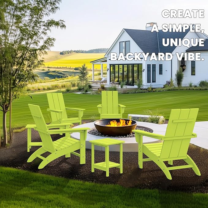 Modern Adirondack Chairs Set of 8, HDPE Plastic Patio Chairs for All Weather, Fire Pit Chair, Outdoor Lawn Chairs for Deck, Porch, Backyard, Garden, Lime