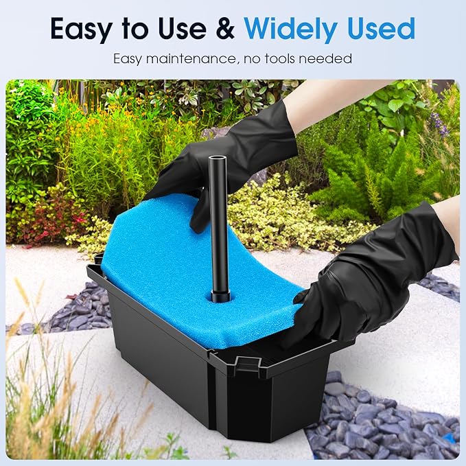 POPOSOAP 55W Solar Fountain Pump with Pond Filter Box, Solar Pond Pump 580GPH Adjustable Flow, Pond Filters for Outdoor Ponds Fish Tank Pool Waterfall Koi Pond Water Features