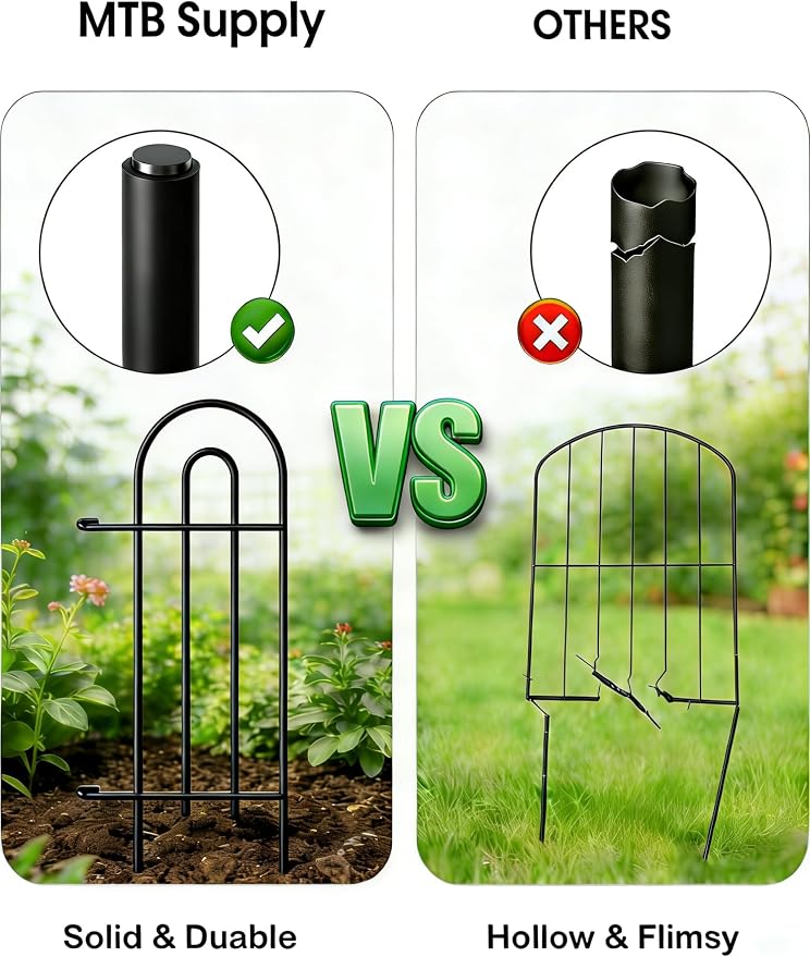 16in(H)×40ft(L) Black Decorative Garden Border Fence Total 40 Panels No Dig Metal Folding Fence Panel Garden Edging Border Fence for Animal Barrier Fencing Flower Bed Yard Patio