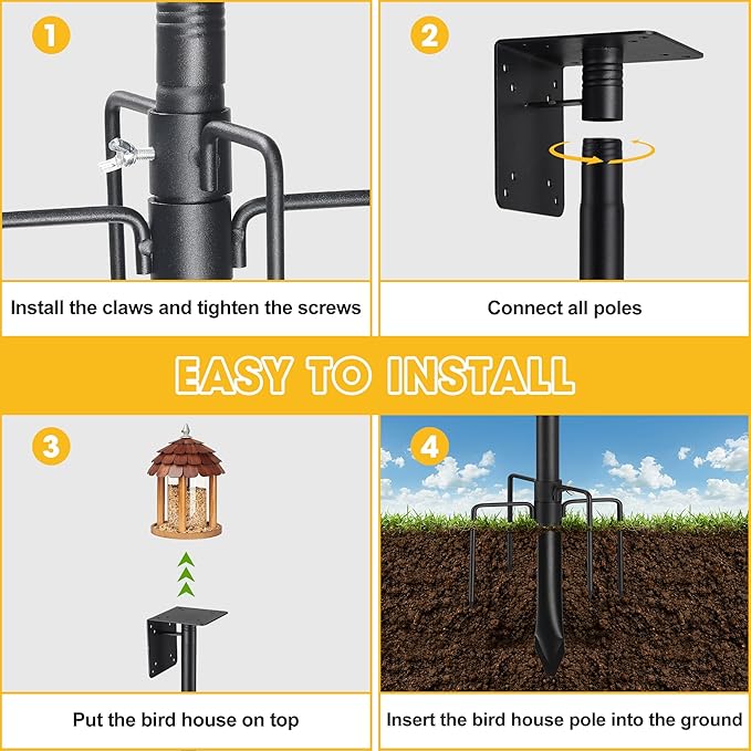 Bird House Pole for Outdoor, 72 Inch Heavy Duty Bird Feeder Pole with 5-Pronged Base, Stand for Backyard Garden Bird Watching,Matte Black,1 Pack (Without Bird House)