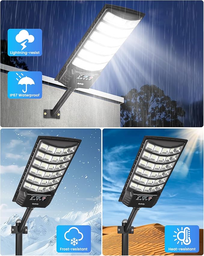 Gefolly Solar Lights Outdoor, 6500K Street Lights Outdoor Dusk to Dawn, IP67 Waterproof Solar Flood Security Lights with Motion Sensor for Warehouse, Yard, Garage-2Pack