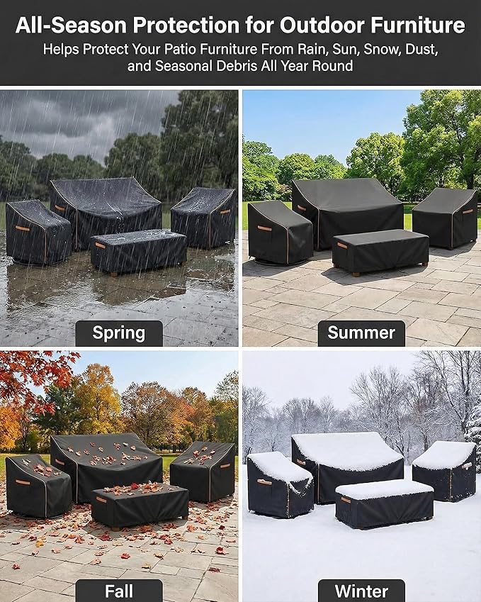 Outdoor Furniture Cover Waterproof, 4-Piece Patio Furniture Cover Set, 600D Heavy Duty Protection Patio 3-Seater Sofa Swivel Rocker Chairs and Coffee Table Garden Protective Furniture Set, Black