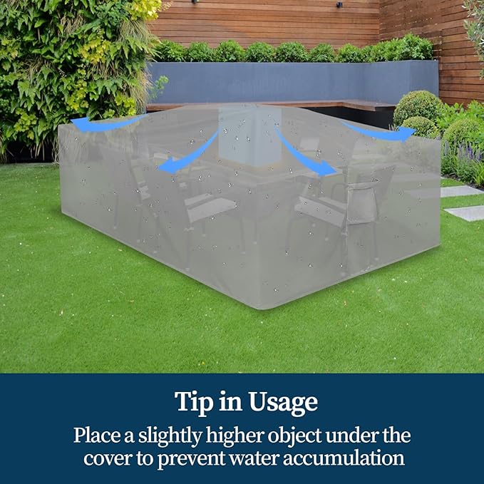Easy-Going Rectangle Patio Furniture Cover Waterproof Outdoor Dining Table and Chair Cover Anti-UV Outside Sectional Sofa Set Covers (124"L x 71"W x 28"H, Grey)