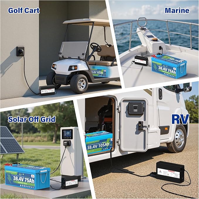 43.8V 10A, AC-DC Battery Charger, Dedicated Best Solution for 36V Lithium Iron Phosphate, LiFePO4 Battery Recharging, Support Charging Solar Off-Grid, Golf Cart