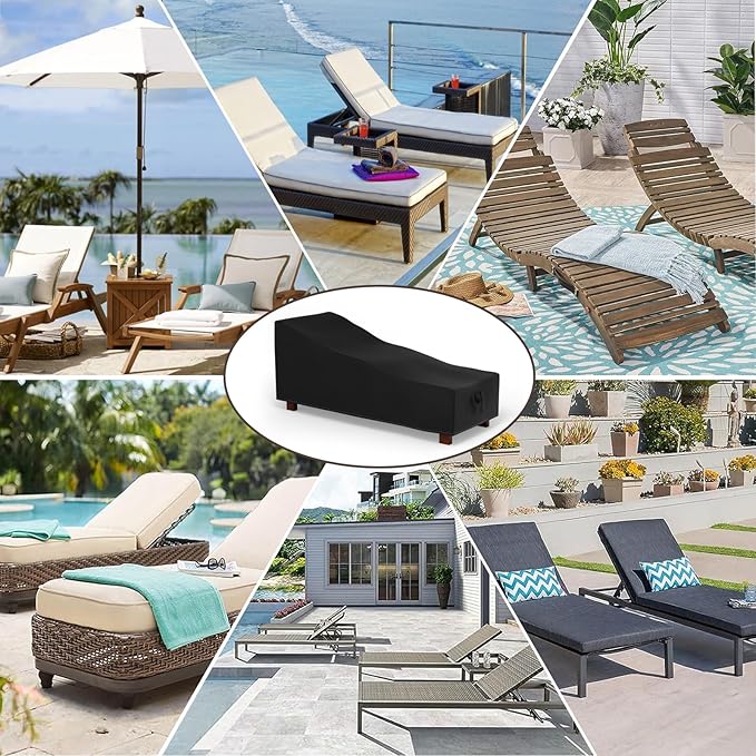 Outdoor Chaise Lounge Covers - Patio Chaise Lounge Covers Waterproof Heavy Duty Outdoor Lounge Chair Covers Patio Furniture Covers, 84"L x 32"W x 32"H/Black