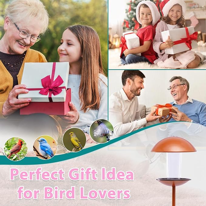 Goodeco Bird Feeder with Pole Standing - Metal Outdoor Bird Feeder for Wild Small Birds, Perfect for Yard Lawn Garden & Patio Decorations, Ideal Gifts for Mom Dad Grandparents (Round)