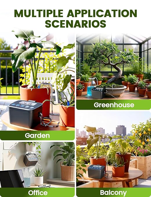 Automatic Watering System for Potted Plants, Drip Irrigation Kit System, Plant Self Watering Devices for Office Patio Greenhouse GrowTent, with Programmable Water Timer(Black