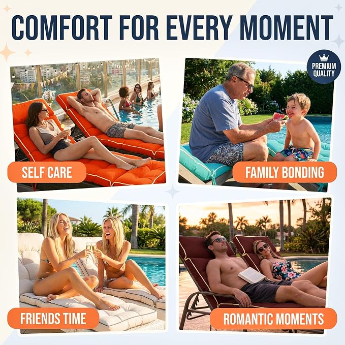 MAGIC ELEPHANT Chaise Lounge Cushion Outdoor, Memory Foam Patio Lounge Chair Cushion with Ties for Indoor Outdoor Furniture, Water-Repellent Replacement Long Chair Cushion (Teal)