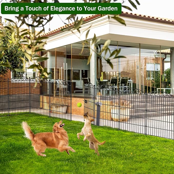 12 Panel Garden Fence with Gate - 36in H x 24.1 ft L, No Dig Rustproof Metal Tall Animal Barrier for Dogs Rabbits, Decorative Outdoor Border for Yard, Patio, and Flower Beds