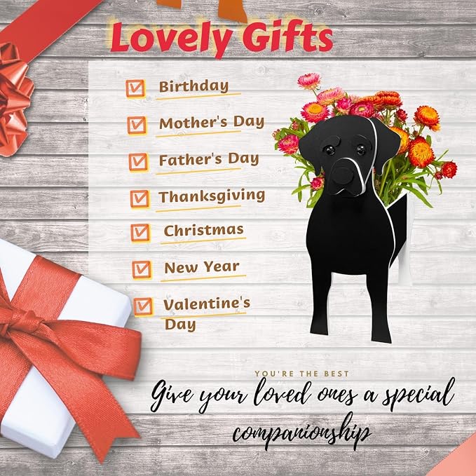 Black Labrador Dog Planter Plant Pots,Cute Dog Flower Planter,Gifts for Pet Lovers,Unique Animal Plant Pots,Office,Indoor Outdoor Garden Decor(9.45 * 6.38 * 13.39in)