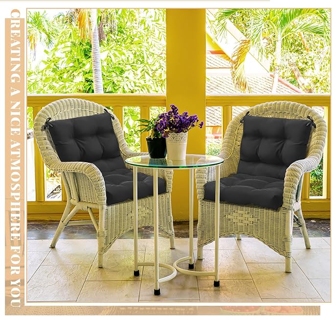 Marsui 6 Pcs Outdoor Indoor High Back Chair Cushions Patio Furniture Tufted Pillow with Ties Water-Resistant Replacement Outdoor Rocking Chair Cushions, 42 x 21 Inches (Black,Solid Color)