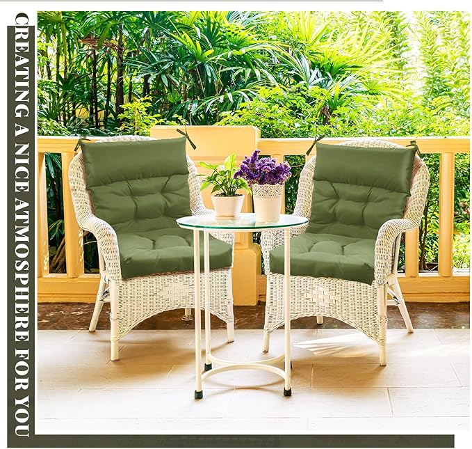 Sintuff 4 Pcs 44 x 21 x 4 Patio Chair Cushions Outdoor Chair Cushion Seat/Back Tufted Pillow with Ties Water Resistant Replacement Indoor Patio Furniture Outdoor Furniture (Solid Color,Moss Green)